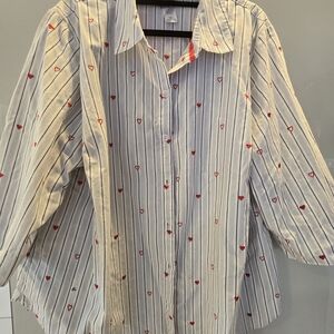 Alfred Dunner White Striped Shirt with Red Heart Accents